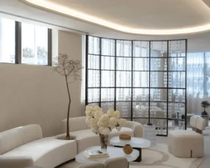 Custom Bent Crystal Glass Space Divider banner